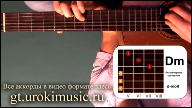 Аккорд Dm. Ре минор. d-moll.  Позиция 5. Обучение игре на гитаре. Школа гитары urokimusic  - видеоклип на песню